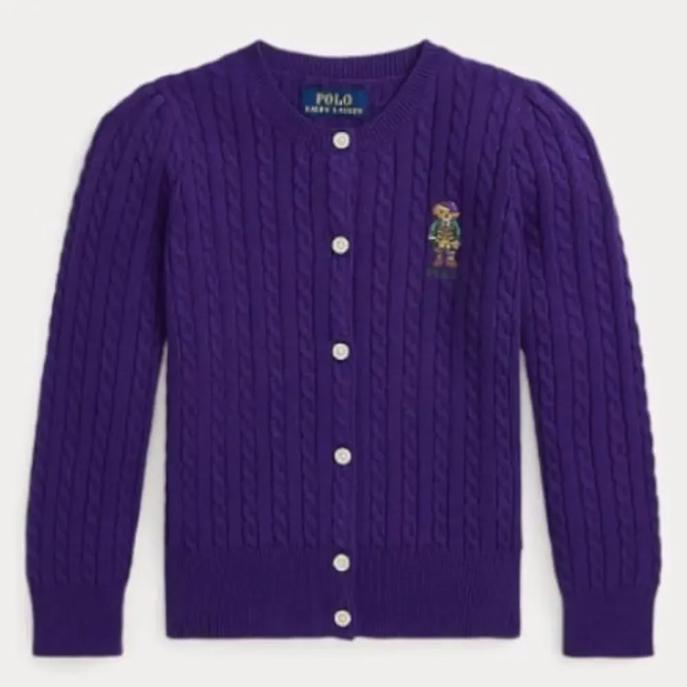 NWT❤️Polo Ralph Lauren Big Girls Polo Bear Mini Cable Cotton Cardigan szL